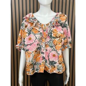 Anthropologie Cecilia Pettersson Women's 1X Pink Blouse Ruffled Boho Floral